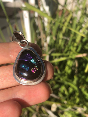 Beautiful Dichroic Glass pendant 4 necklace sterling silver 925 purple and blues