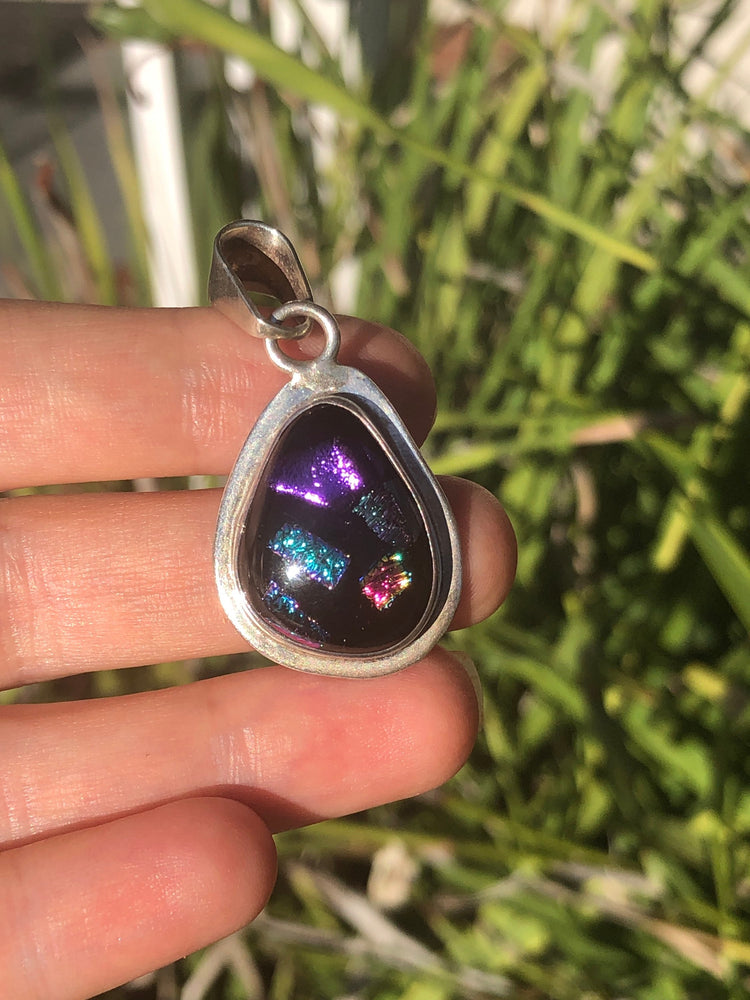 Beautiful Dichroic Glass pendant 4 necklace sterling silver 925 purple and blues