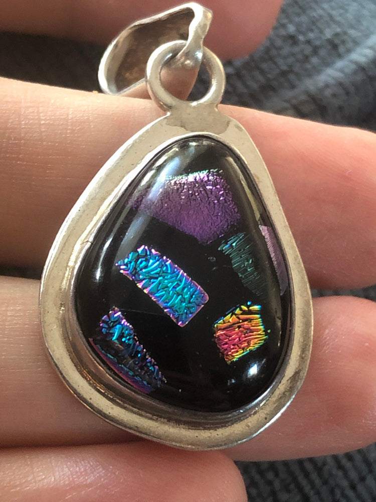 Beautiful Dichroic Glass pendant 4 necklace sterling silver 925 purple and blues