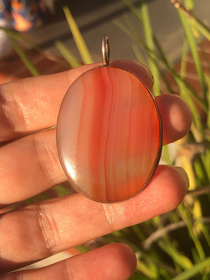 Vintage huge banded agate pendant 4 Necklace oval Sterling Silver stunning healing gemstone