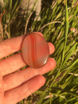 Vintage huge banded agate pendant 4 Necklace oval Sterling Silver stunning healing gemstone