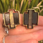 Vintage designer Donna Karan and company DKCo Gold tone glass enamel cross earrings unusual and unique. Cocktail/costume High end clip on