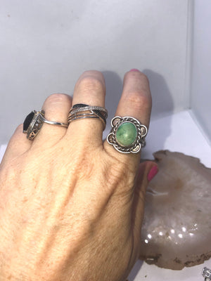 Vintage Native American Indian Old Pawn Ring - Light Green Turquoise & Sterling Silver size 6.5