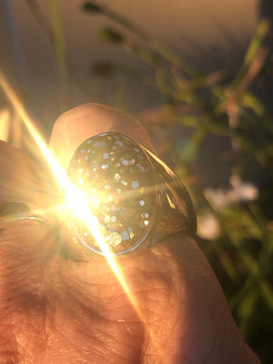 Beautiful statement ring stainless steel and pyrite crystals size  10.75