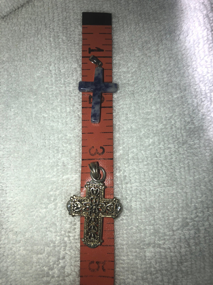 Vintage Lot of 2 crosses crucifixes pendants for necklace sterling silver Gold Vermeil cz 925 sodalite gemstone Free shipping