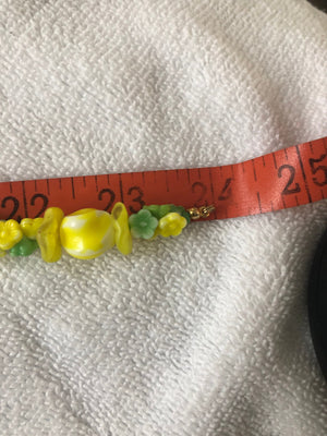 Gorgeous vintage antique bright yellow & green glass flowers beaded necklace