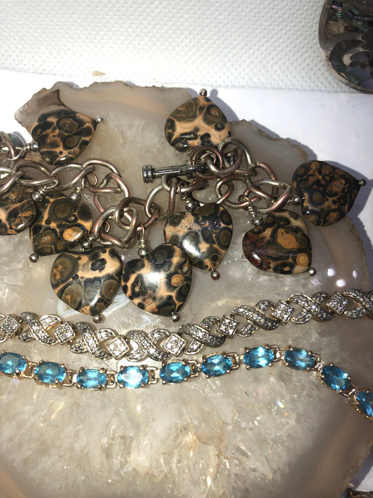 Vintage Bracelet Lot 3 Jasper Charm Rhyolite Earrings Aquamarine Gold Vermeil  Diamond Illusion link 925 Sterling Silver Ross Simons