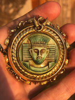 Antique Egyptian Revival Gold Filled Brooch Czechoslovakian Glass Green  Man - Face Dragon Possibly Neiger Bro’s Vintage