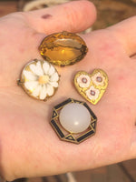 Victorian Edwardian Gold Fill Brooch Pins  Lot Antique Czechoslovakia Amber Glass Hand Painted Seed Pearls Enamel Art Deco Very Old C Clasps