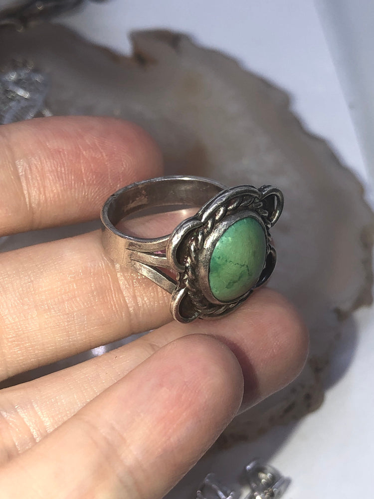 Vintage Native American Indian Old Pawn Ring - Light Green Turquoise & Sterling Silver size 6.5
