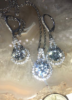Beautiful FZN Simulated Diamonds/CZ Earrings & Pendant/Necklace with Chain Sterling Silver 925 Absolutely Stunning