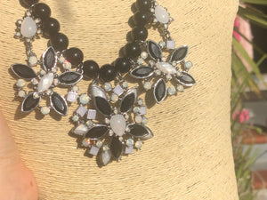Beautiful Black House White Market Crystal Flower Necklace - Costume Cocktail