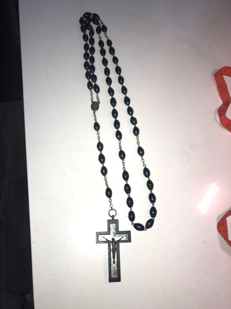 Antique vintage Black wooden large beaded rosary with huge cross crucifix beautiful