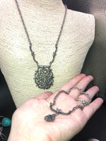Antique vintage Silvertone Victorian style choker necklace and charm bracelet ornate