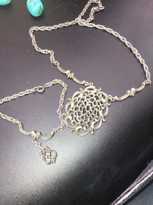 Antique vintage Silvertone Victorian style choker necklace and charm bracelet ornate