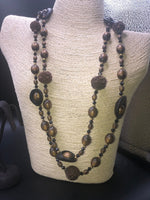 Antique Vintage multi strand custom necklace made with genuine seeds large Rudraksha And black walnut slices beautiful cocktail necklace