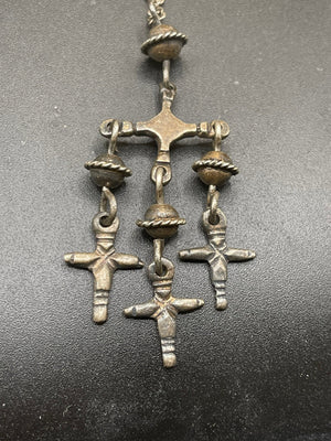 Antique Vintage big crucifix cross Taxco Mexico Yalalag Dangles tassels amazing rare Sterling silver 925 CEL Mexican Artisan chain necklace