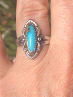 Vintage native American Indian turquoise sterling silver ring southwestern Bell trading post size  5.5