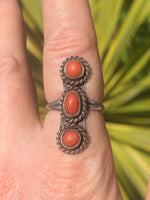 Vintage red coral saddle ring Native American sterling silver size 7.25