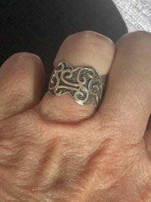 Vintage Celtic sterling silver Viking scroll band ring 925 size 6.25 unusual