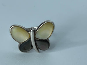 Vintage Sterling Silver 925 Butterfly Ring White Mother of Pearl MOP Shell Wings Ring Size 7