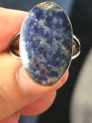 Vintage sodalite gemstone oval cabochon ring sterling silver Taxco Mexico EJD beautiful!! Eagle 3