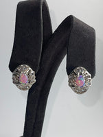 Vintage Cubic Zirconia & Fire Opal Stud Earrings - Sterling Silver 925 CZs