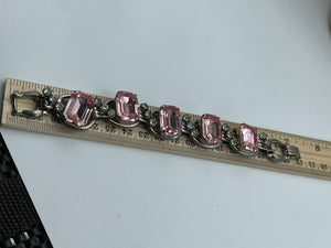 Antique Juliana Designer Pink and Clear Rhinestone Bracelet - Five piece link