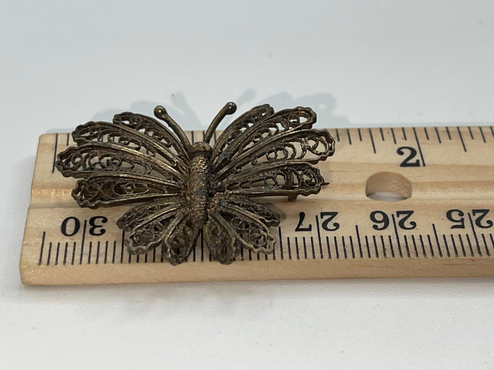 Victorian Edwardian Filigree Silver Butterfly Bug  Brooch Ornate 800 Silver