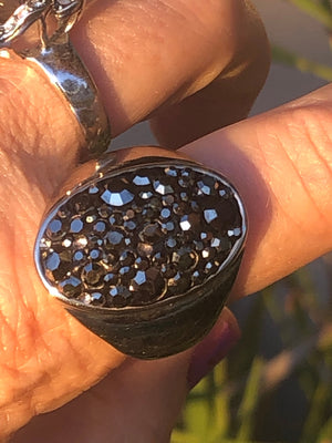 Beautiful statement ring stainless steel and pyrite crystals size  10.75