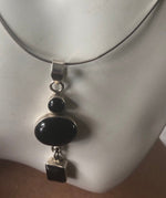 Vintage Black onyx long dangle pendant geometric sterling silver 925 chain necklace abstract