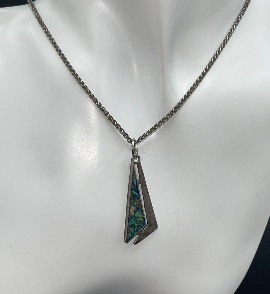 Vintage Taxco Mexico Pendant Necklace Made of Sterling Silver 925 & Turquoise Gemstones Modernist Abstract