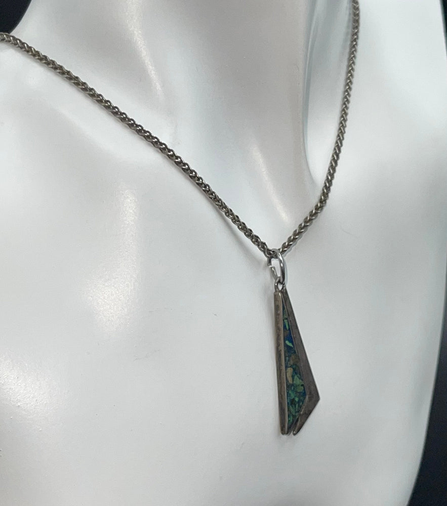 Vintage Taxco Mexico Pendant Necklace Made of Sterling Silver 925 & Turquoise Gemstones Modernist Abstract