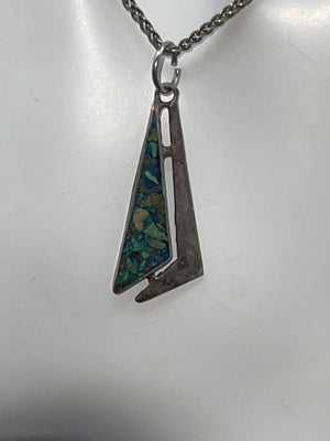 Vintage Taxco Mexico Pendant Necklace Made of Sterling Silver 925 & Turquoise Gemstones Modernist Abstract