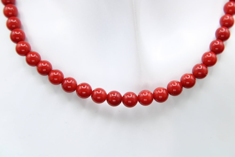 Vintage Red Coral Ball Beaded Beads Necklace Sterling Silver 925 Designer SX