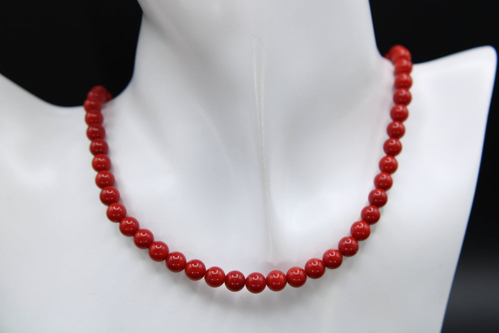 Vintage Red Coral Ball Beaded Beads Necklace Sterling Silver 925 Designer SX