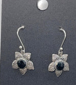 Vintage Black Onyx Sterling Silver 925 Dangle Flower Earrings