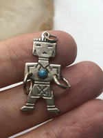 Vintage Sterling Silver Aztec Indian Pendant for Necklace 925 Turquoise Gemstone