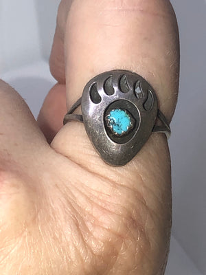 Vintage Native American Indian Turquoise Sterling Silver Ring Bear Paw Size 7.25