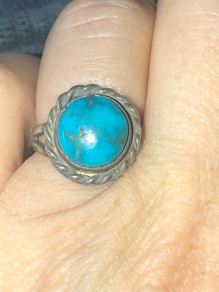 Vintage Native American Indian Sterling Silver Turquoise Ring Old Pawn Size 4.75