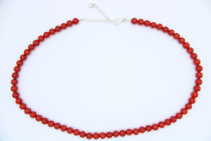 Vintage Red Coral Ball Beaded Beads Necklace Sterling Silver 925 Designer SX