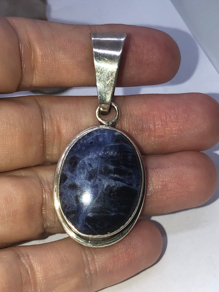 Large Vintage Taxco Mexico sodalite gem stone pendant for necklace sterling silver 925