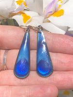 Vintage Blue Enamel  Long Earrings Made by Artisan Averill Shepps Cobalt Teardrop Dangle Modernist Mid Century Modern MCM