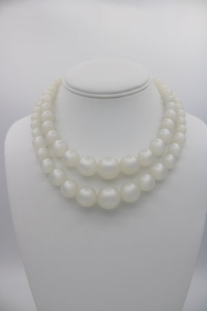 Vintage Creamy White Pearlescent Necklace - Moonstone Lucite Large Beads Two-strand Retro Necklace