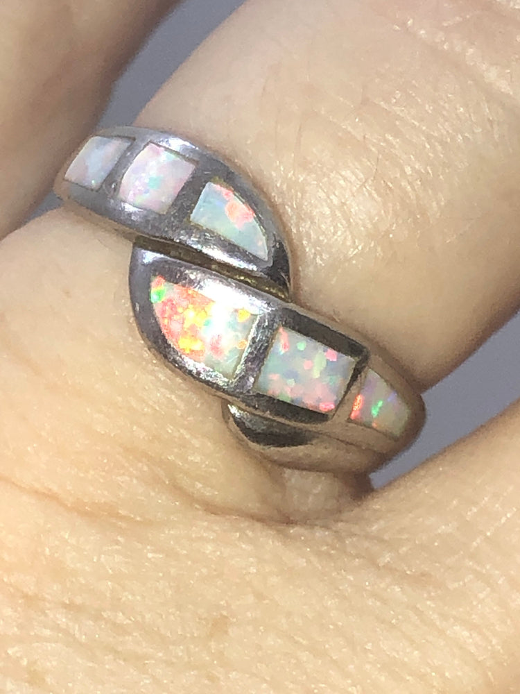 Vintage Crushed Fire Opal Sterling Silver Band Ring - 925 Ring Size 5