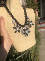 Beautiful Black House White Market Crystal Flower Necklace - Costume Cocktail