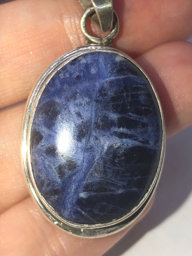 Large Vintage Taxco Mexico sodalite gem stone pendant for necklace sterling silver 925