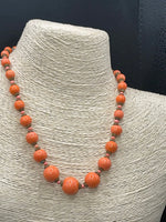Antique coral colored lampwork glass beaded necklace Czechoslovakian beautiful beads