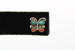 Single Butterfly Stud Earring - Vintage Native American Turquoise Red Coral Sterling Silver