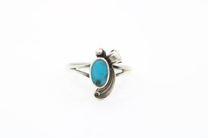 Vintage Turquoise & Sterling Silver Bow Ring Southwestern Western Ring Size 6.5
